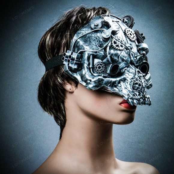 Steampunk Ghost Skull Robotic Masquerade PartyMask - Picture 3 of 7